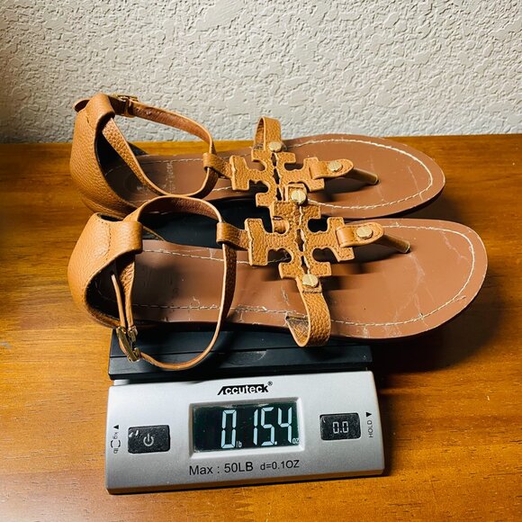 Tory Burch Phoebe Womens Brown Leather Ankle Strap Flat Thong Sandals Size 8 - Picture 12 of 12